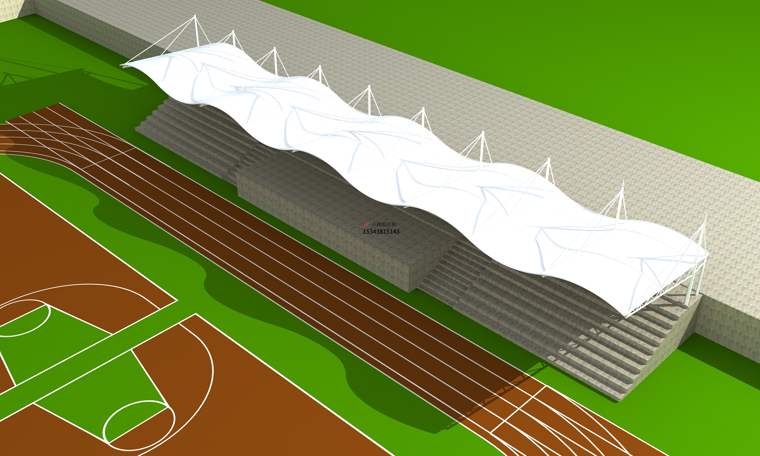 定襄体育公园膜结构【看台雨棚】门球场案例